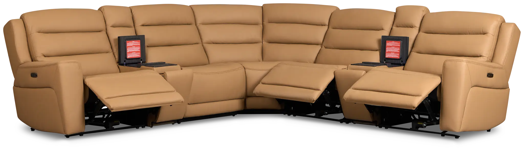 Wilder Brown Leather Large Tri Power Sectional with Refrigerated Console Wilder Brown Leather Large Tri Power Sectional with Refrigerated Console