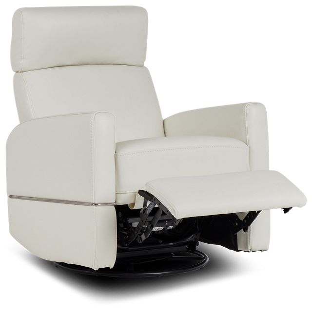 Cato White Leather Power Swivel Glider, White Leather Recliners