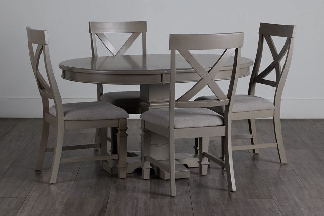 Marina Gray Round Table & 4 Wood Chairs