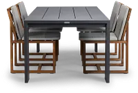 Linear Dark Gray 87" Aluminum Table & 4 Teak Cushioned Side Chairs