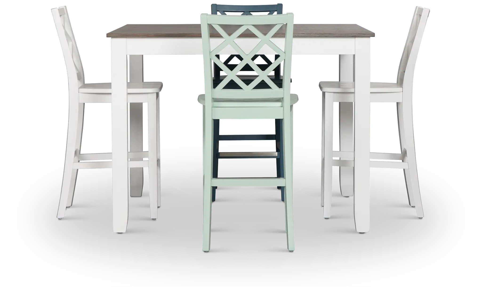 Edgartown Two-tone Square High Table & Mixed Barstools Edgartown Two-tone Square High Table & Mixed Barstools