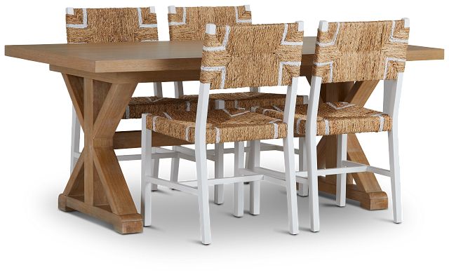 Nantucket Light Tone Trestle Table & 4 Woven Chairs