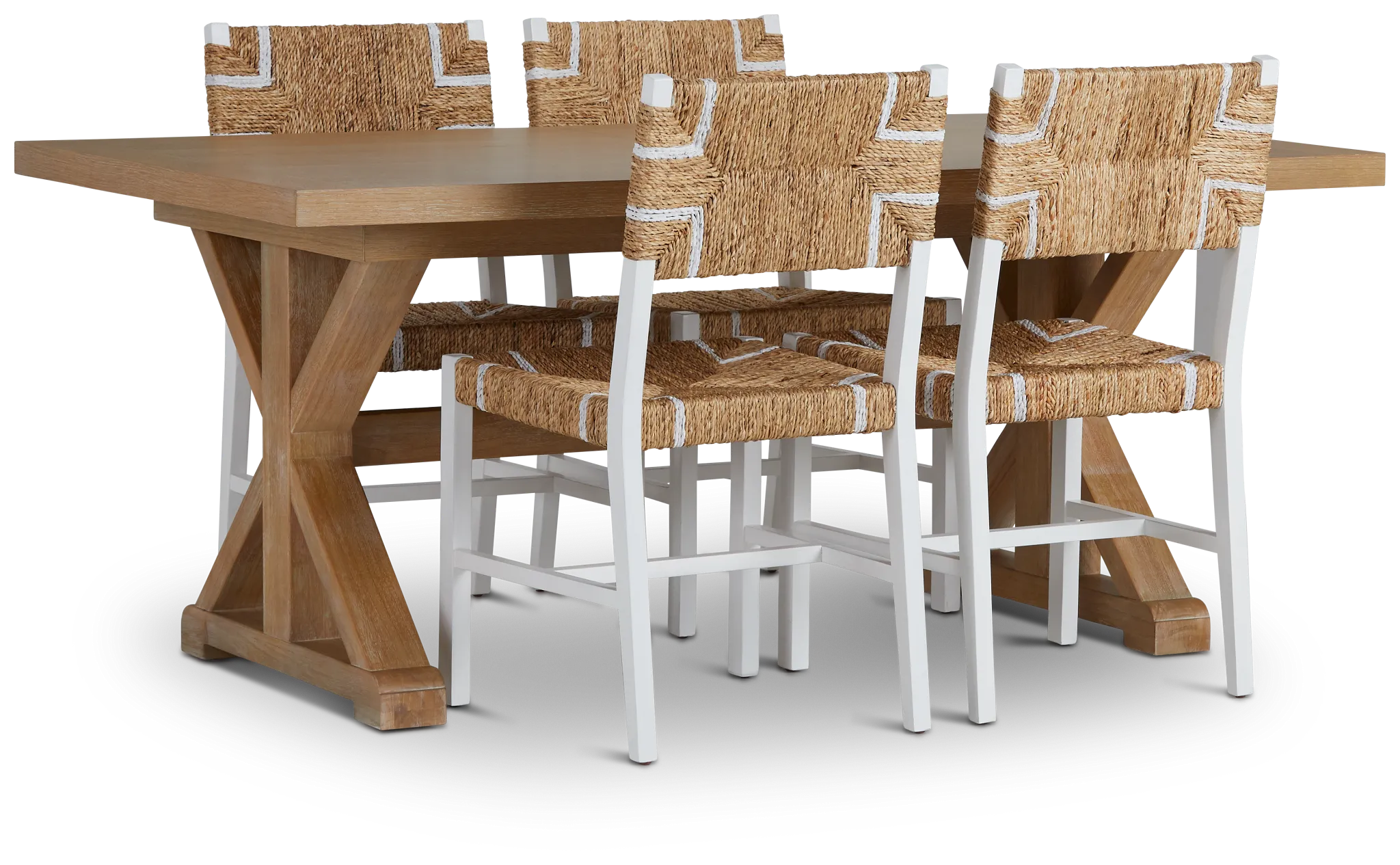 Nantucket Light Tone Trestle Table & 4 Woven Chairs