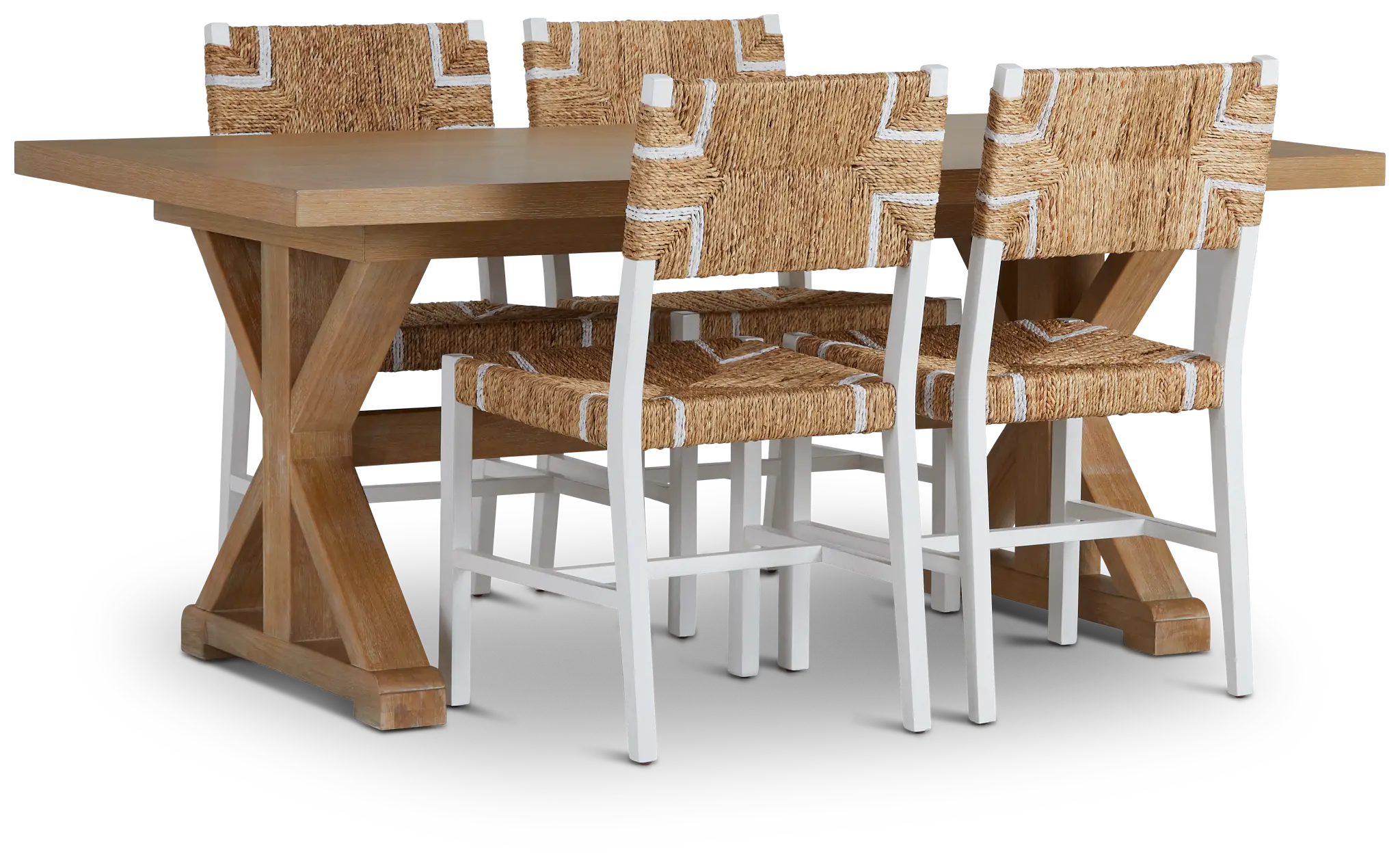 Nantucket Light Tone Trestle Table & 4 Woven Chairs Nantucket Light Tone Trestle Table & 4 Woven Chairs