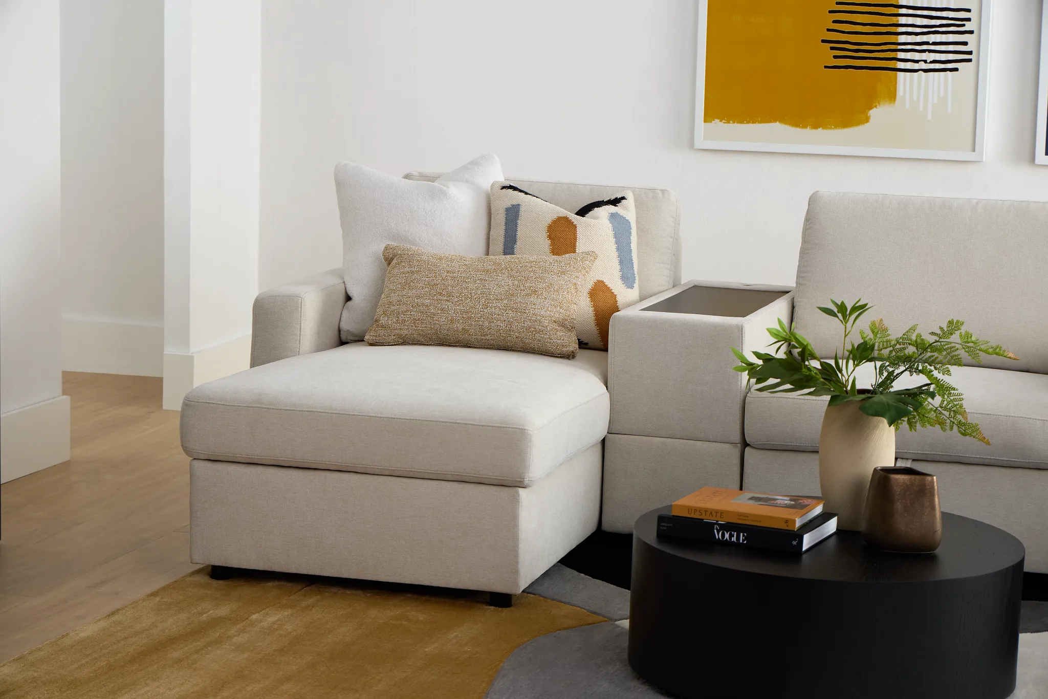 Addie Beige Fabric 6-piece Home Theater With Storage Consoles