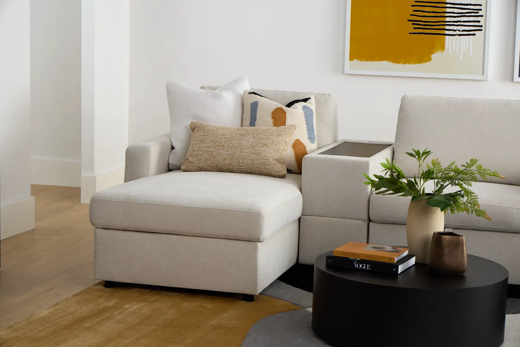 Addie Beige Fabric 6-piece Home Theater With Storage Consoles Addie Beige Fabric 6-piece Home Theater With Storage Consoles