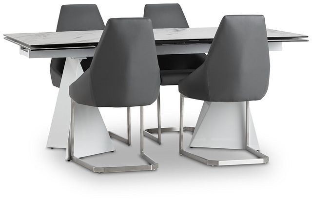 Monaco Gray Ceramic Table & 4 Upholstered Chairs