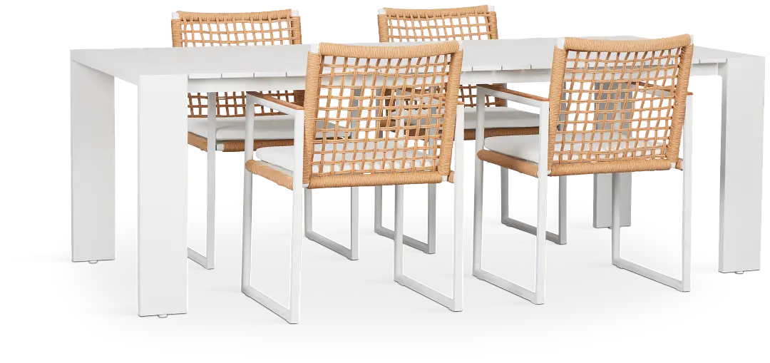 Sunrise White 86" Rectangular Table & 4 Teak Arm Chairs Sunrise White 86" Rectangular Table & 4 Teak Arm Chairs