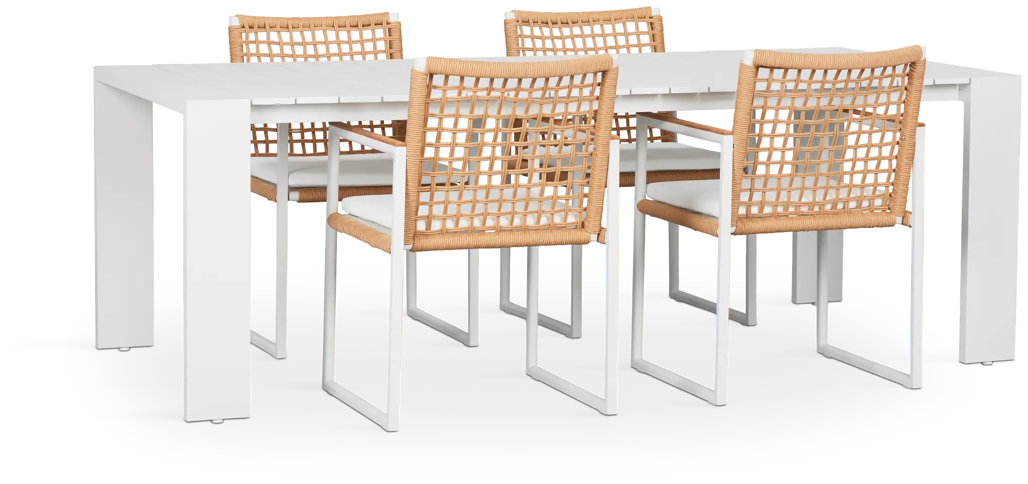 Sunrise White 86" Rectangular Table & 4 Teak Arm Chairs Sunrise White 86" Rectangular Table & 4 Teak Arm Chairs