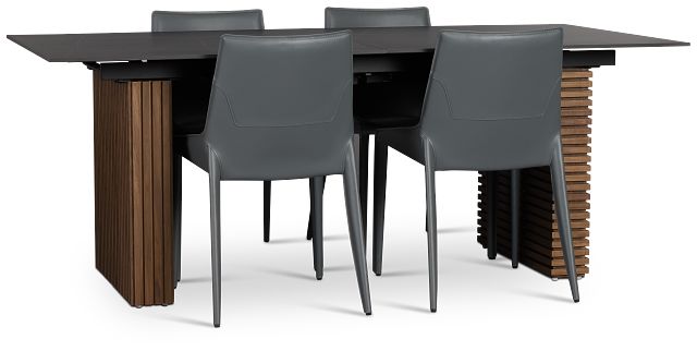 Wayne Two-tone Rect Table With 4 Gray Upholstered Side Chairs