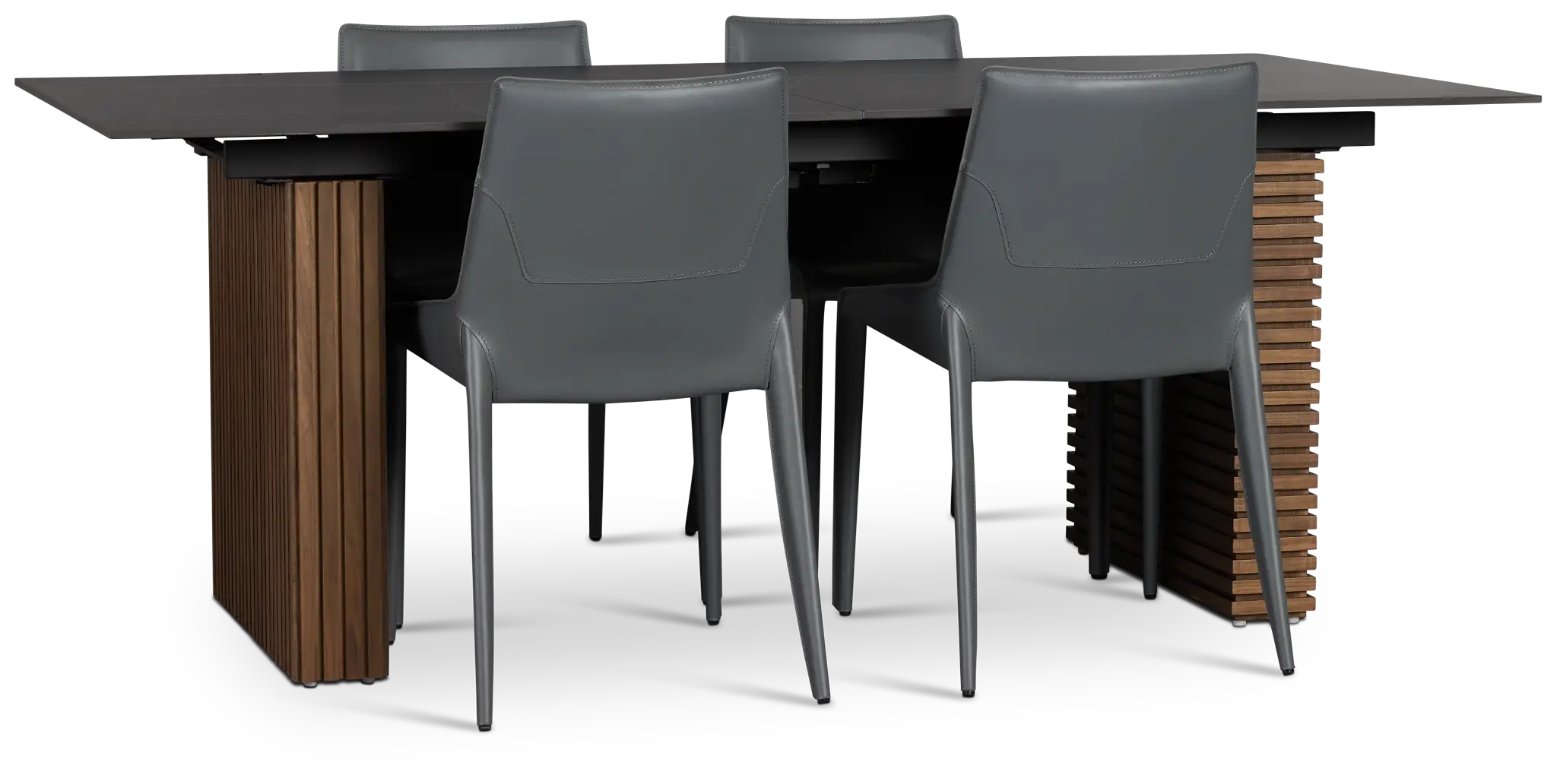 Wayne Two-tone Rect Table With 4 Gray Upholstered Side Chairs Wayne Two-tone Rect Table With 4 Gray Upholstered Side Chairs