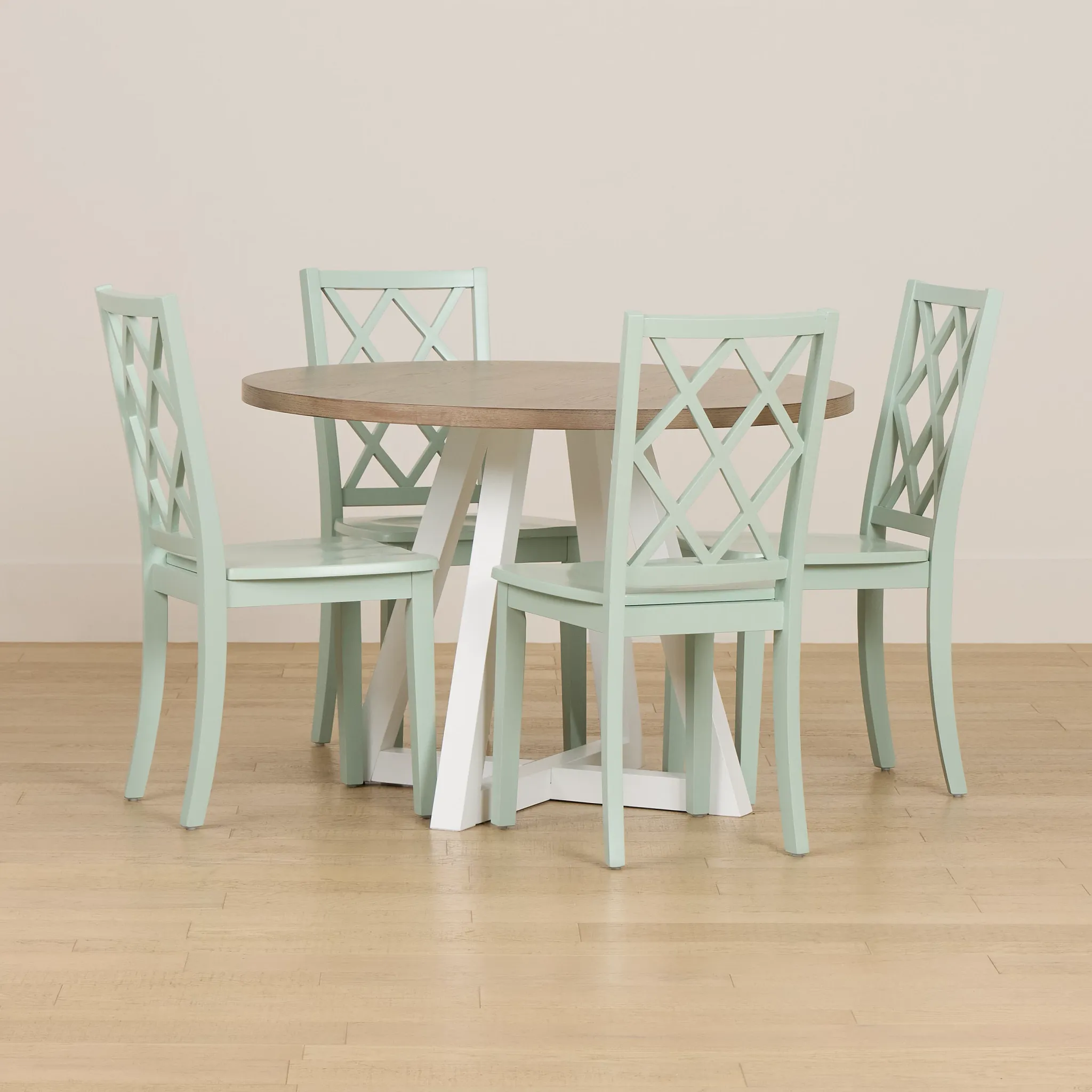 Edgartown Two-tone Round Table & 4 Light Blue Wood Chairs