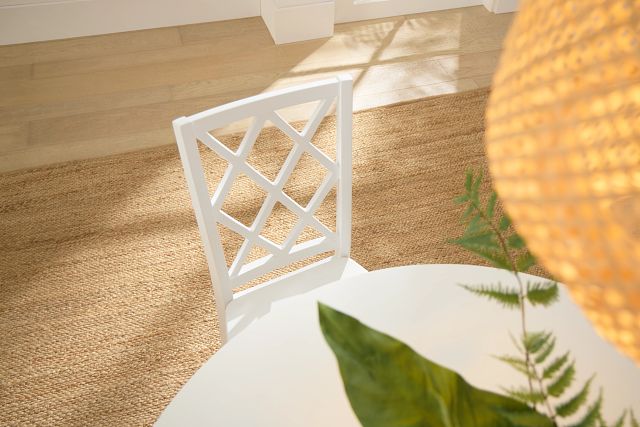 Edgartown White Round Table & 4 White Wood Chairs