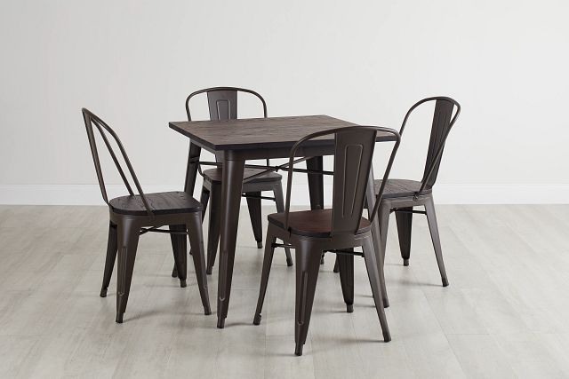 Harlow Dark Tone Square Table & 4 Wood Chairs (3)