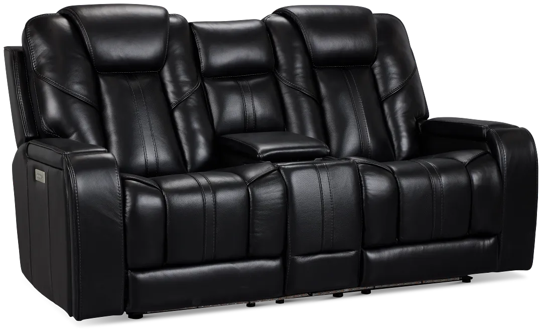 Eclipse Black Lthr/vinyl Power Reclining Console Loveseat W/ Massage