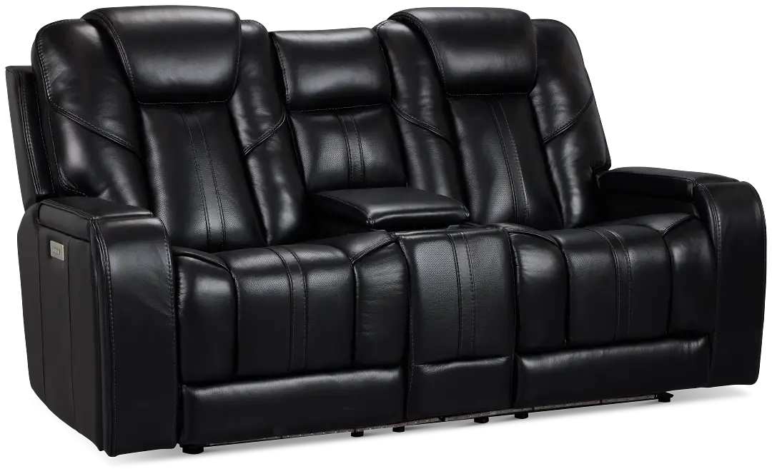 Eclipse Black Lthr/vinyl Power Reclining Console Loveseat W/ Massage Eclipse Black Lthr/vinyl Power Reclining Console Loveseat W/ Massage
