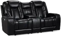 Eclipse Black Lthr/vinyl Power Reclining Console Loveseat W/ Massage