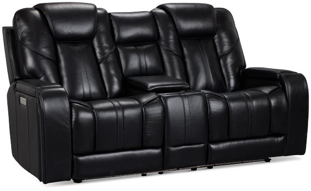 Eclipse Black Lthr/vinyl Power Reclining Console Loveseat W/ Massage