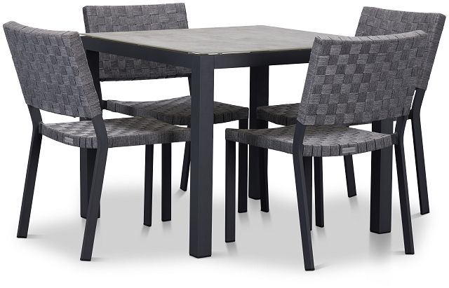 Barbados Light Gray Aluminum Square Table & 4 Chairs