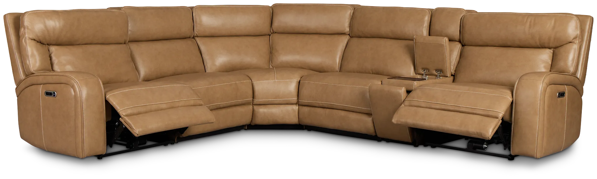 Jasper Light Brown Leather Medium Dual Power 2-arm Reclining Sectional