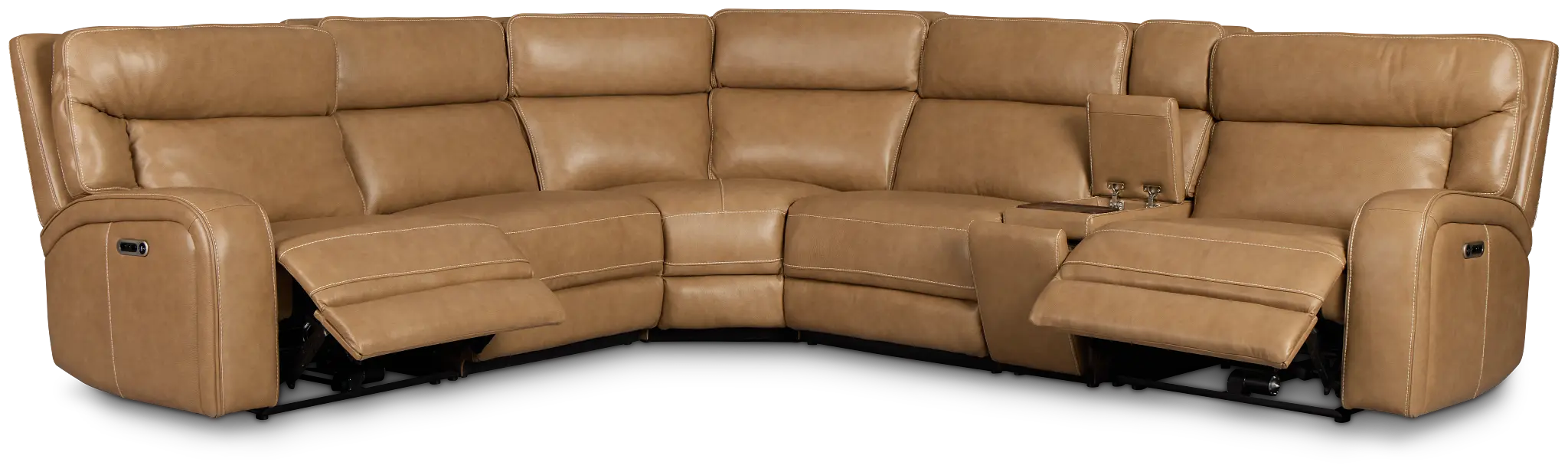 Jasper Light Brown Leather Medium Dual Power 2-arm Reclining Sectional Jasper Light Brown Leather Medium Dual Power 2-arm Reclining Sectional