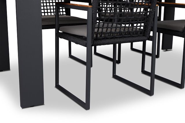 Sunrise Dark Gray 86" Rectangular Table & 4 Teak Arm Chairs