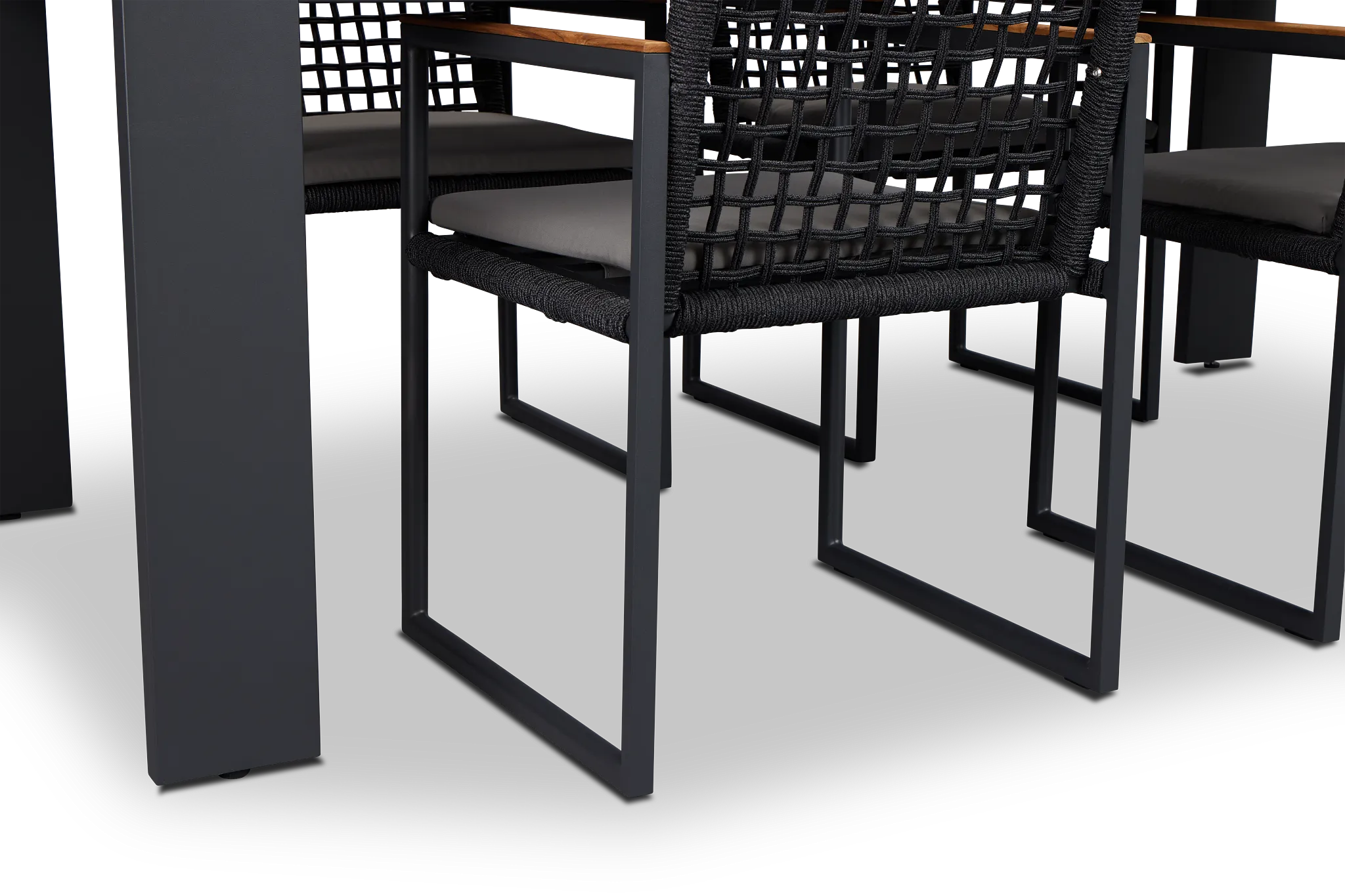 Sunrise Dark Gray 86" Rectangular Table & 4 Teak Arm Chairs