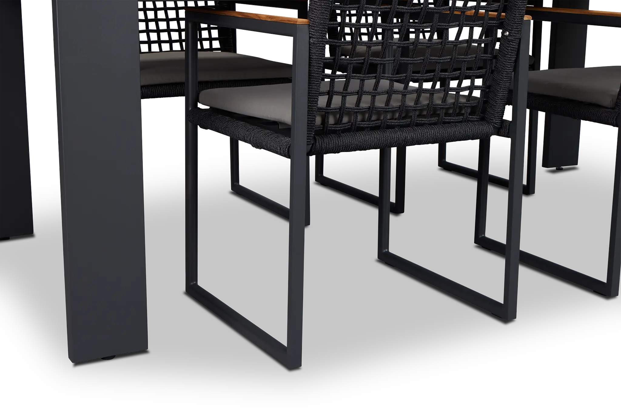 Sunrise Dark Gray 86" Rectangular Table & 4 Teak Arm Chairs Sunrise Dark Gray 86" Rectangular Table & 4 Teak Arm Chairs