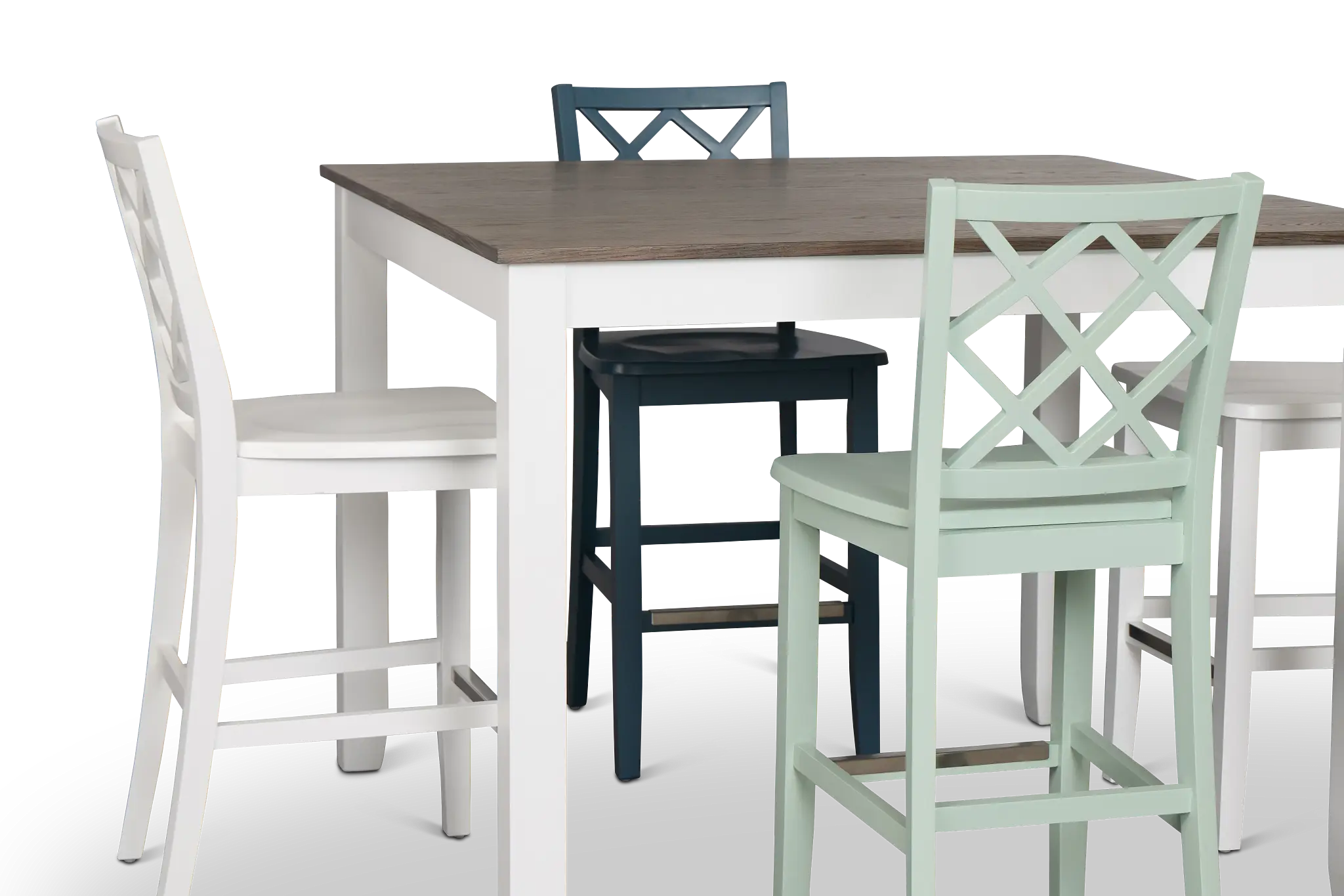 Edgartown Two-tone Square High Table & Mixed Barstools Edgartown Two-tone Square High Table & Mixed Barstools