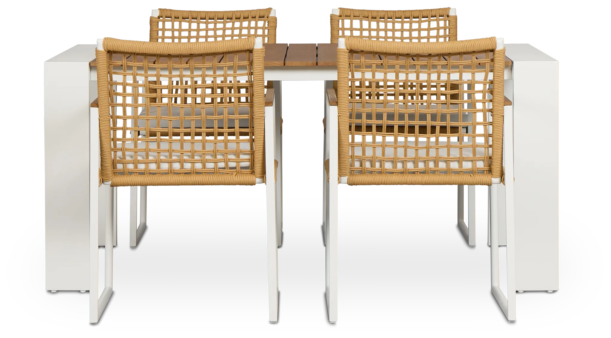 Sunrise White Teak Rectangular Table & 4 Teak Arm Chairs
