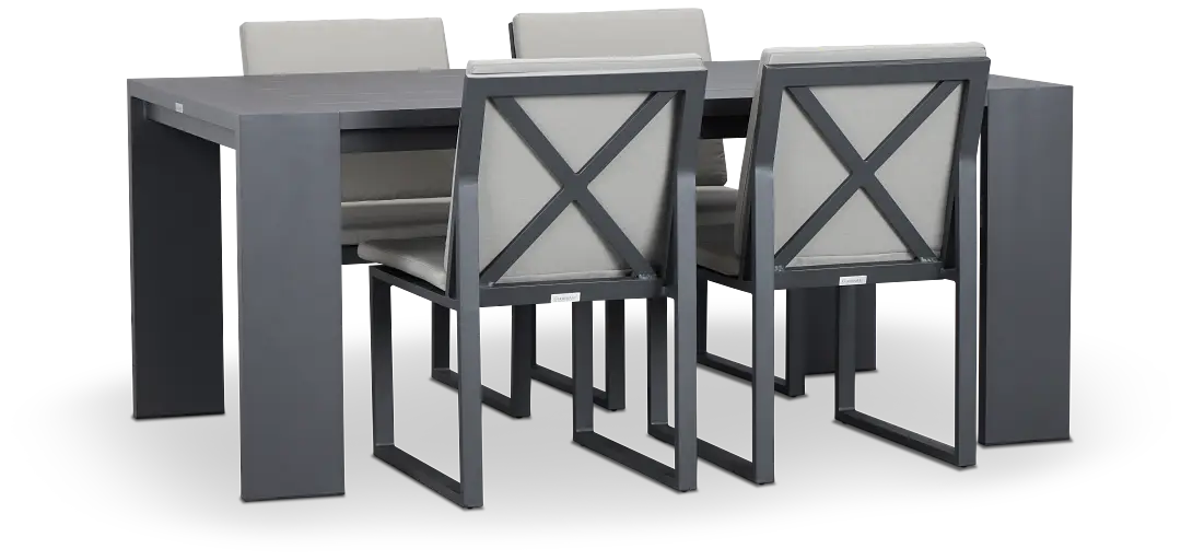 Linear Dark Gray 70" Aluminum Table & 4 Cushioned Side Chairs Linear Dark Gray 70" Aluminum Table & 4 Cushioned Side Chairs