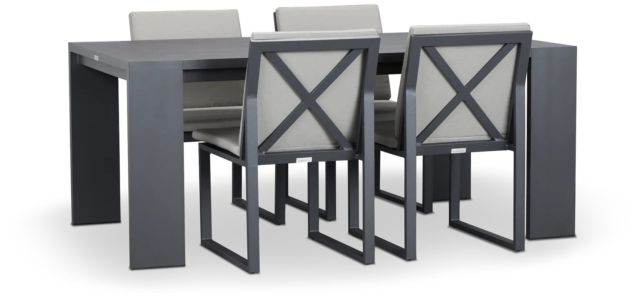 Linear Dark Gray 70" Aluminum Table & 4 Cushioned Side Chairs Linear Dark Gray 70" Aluminum Table & 4 Cushioned Side Chairs