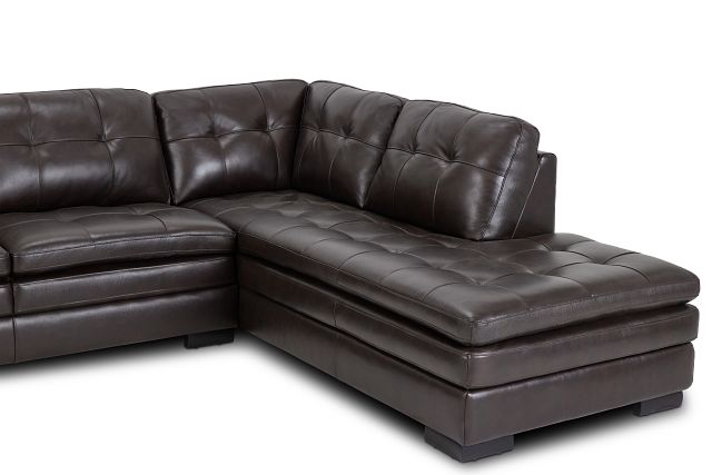 Braden Dark Brown Leather Small Right Bumper Sectional