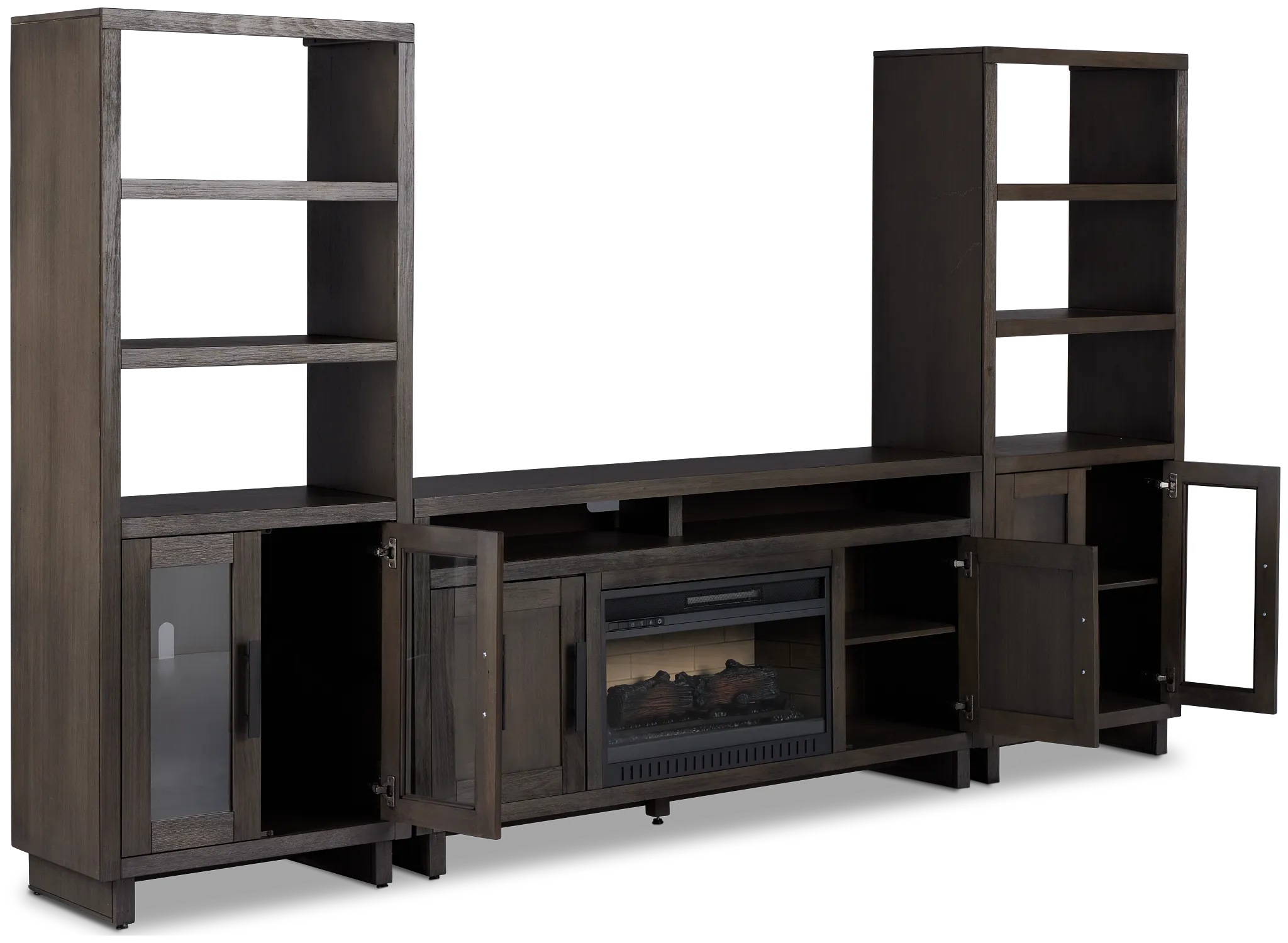 Richmond Gray 64" Door Pier Entertainment Wall With Fireplace