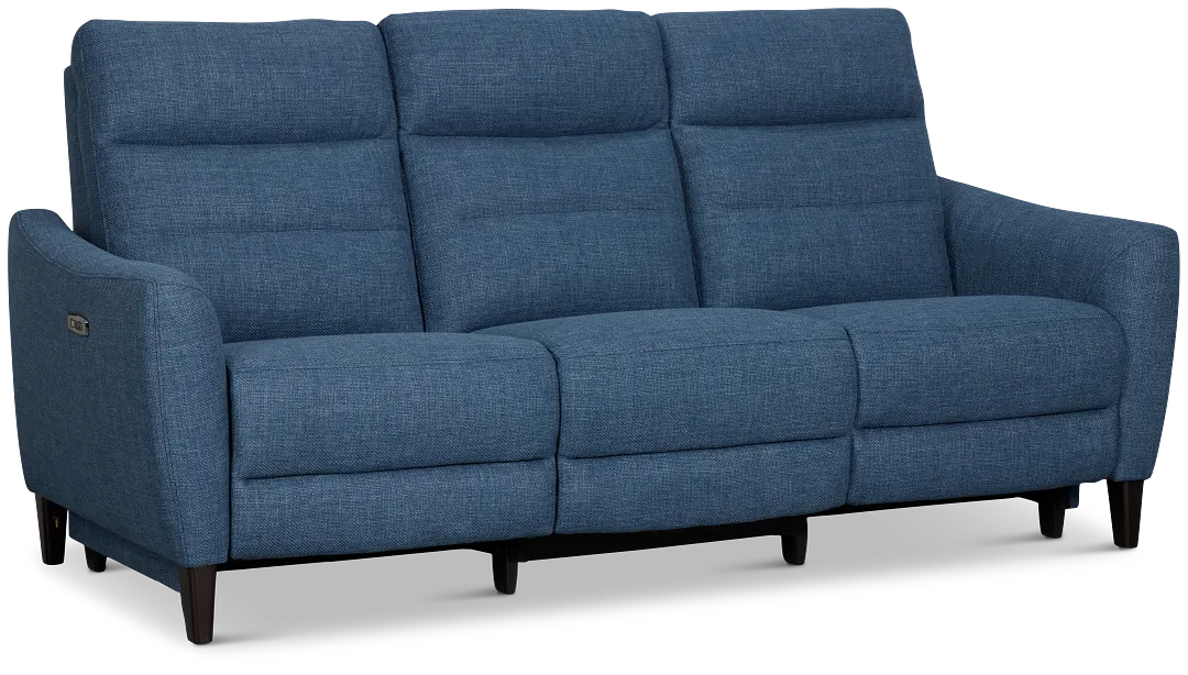 Keaton Blue Fabric Power Reclining Sofa W/ Power Headrest