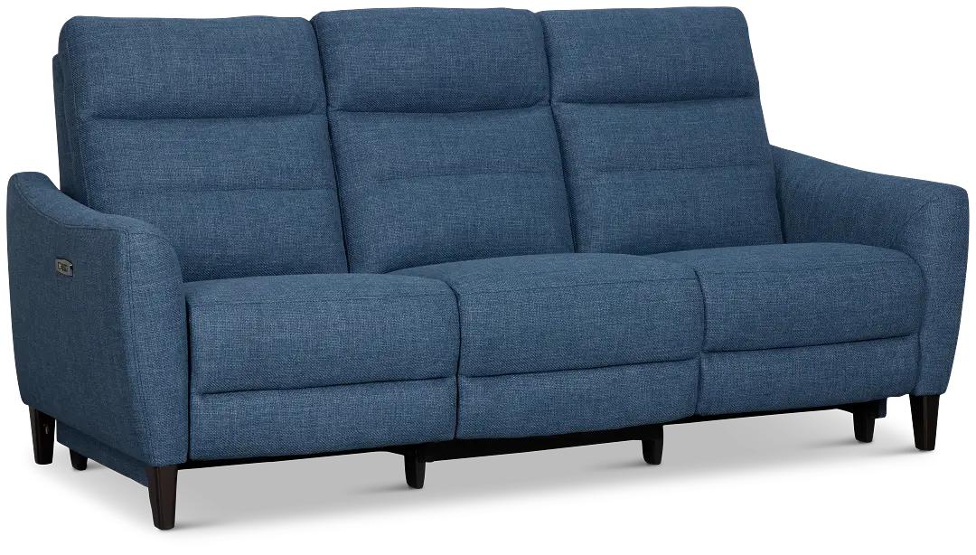 Keaton Blue Fabric Power Reclining Sofa W/ Power Headrest Keaton Blue Fabric Power Reclining Sofa W/ Power Headrest
