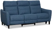 Keaton Blue Fabric Power Reclining Sofa W/ Power Headrest