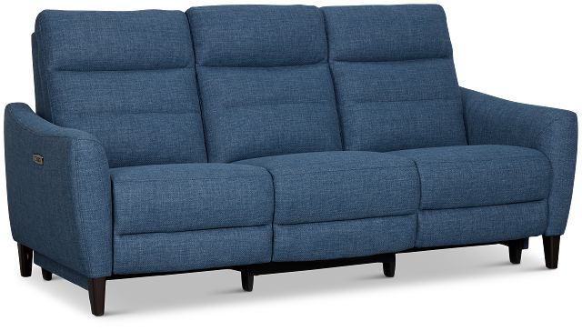 Keaton Blue Fabric Power Reclining Sofa W/ Power Headrest