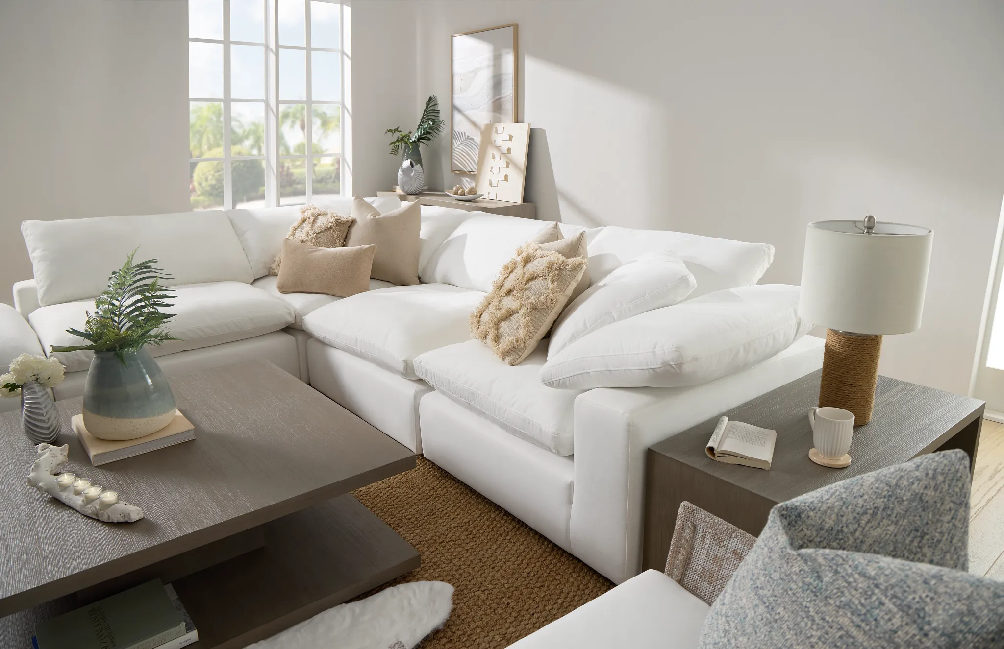 Nixon White Fabric 5pc Bumper Sectional