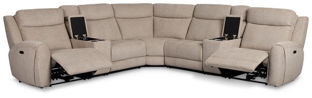 Walker Beige Fabric Large Dual Power Reclining Two-arm Sectional