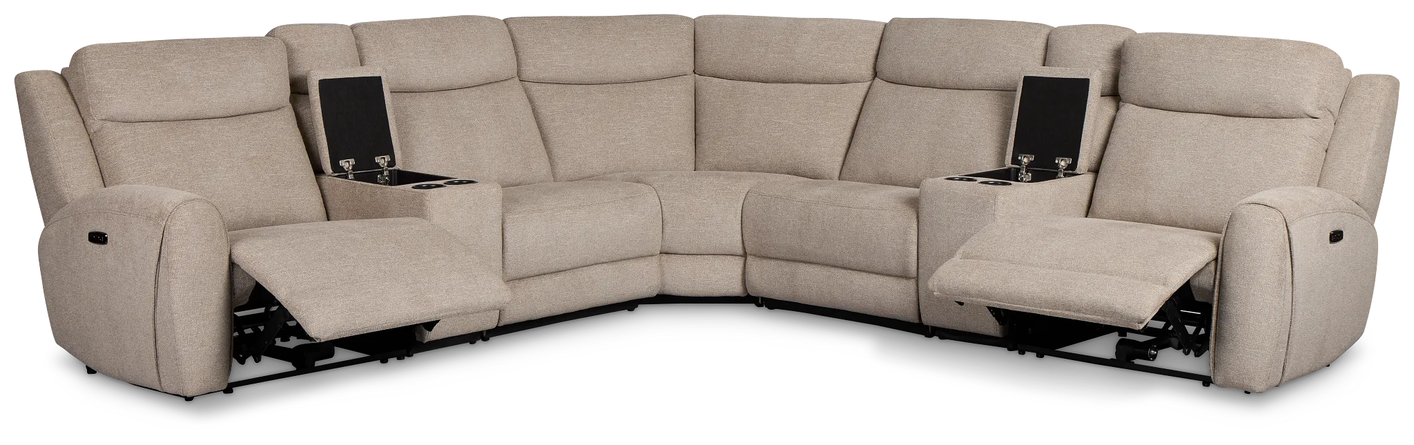Walker Beige Fabric Large Dual Power Reclining Two-arm Sectional