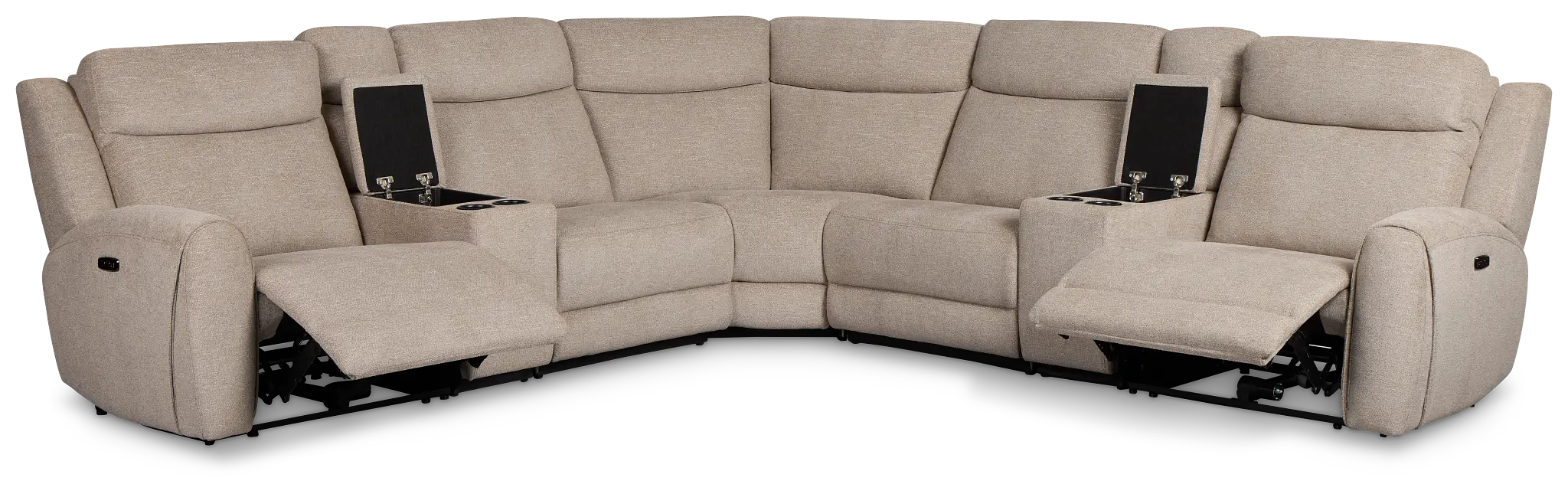 Walker Beige Fabric Large Dual Power Reclining Two-arm Sectional Walker Beige Fabric Large Dual Power Reclining Two-arm Sectional