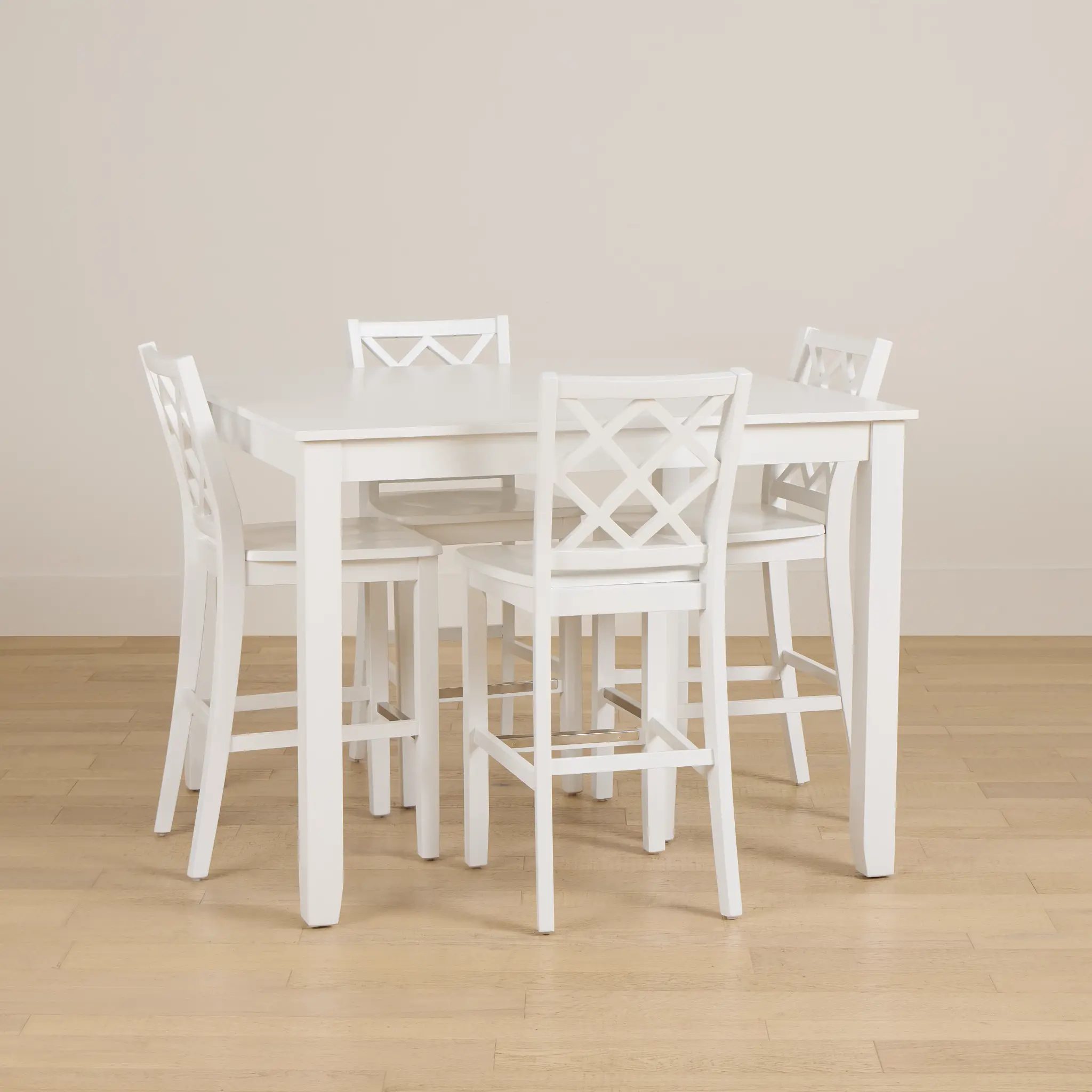 Edgartown White Square High Table & 4 White Wood Barstools Edgartown White Square High Table & 4 White Wood Barstools