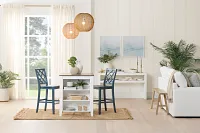 Edgartown Two-tone Storage High Table & 2 Navy Wood Barstools