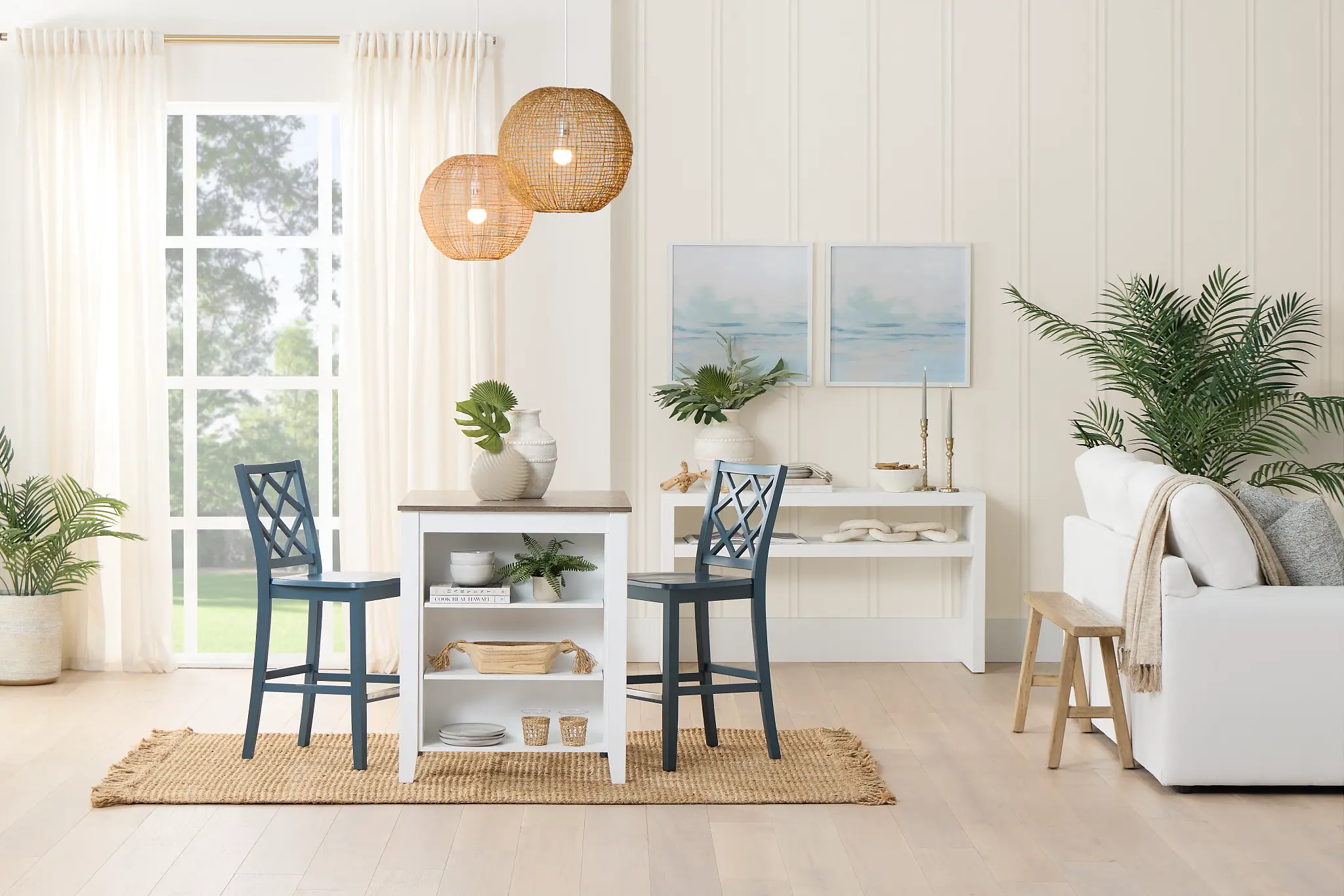 Edgartown Two-tone Storage High Table & 2 Navy Wood Barstools Edgartown Two-tone Storage High Table & 2 Navy Wood Barstools