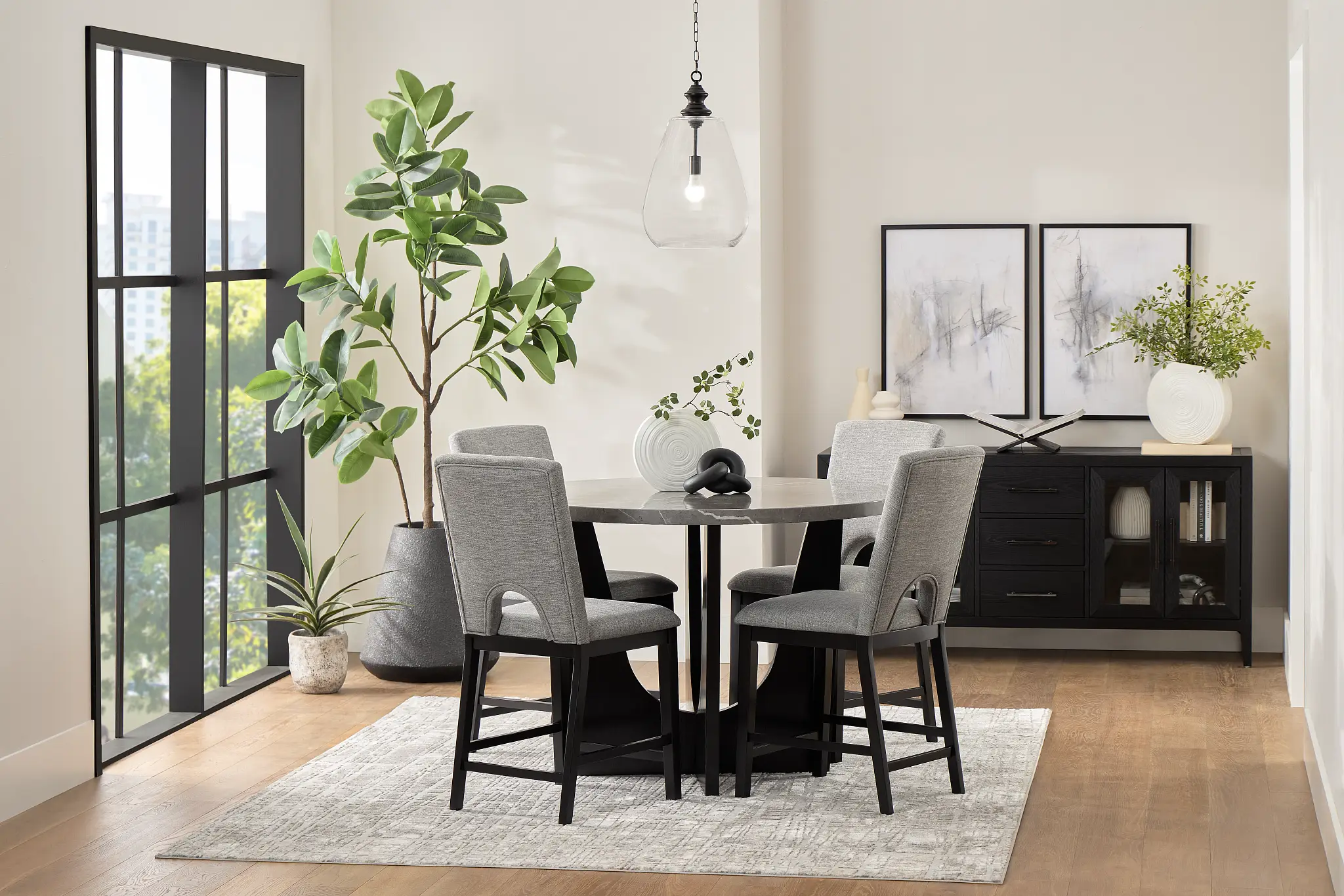 Oxford Two-tone High Table & 4 Upholstered Barstools Oxford Two-tone High Table & 4 Upholstered Barstools