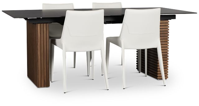 Wayne Two-tone Stone Rectangular Table & 4 White Upholstered Chairs