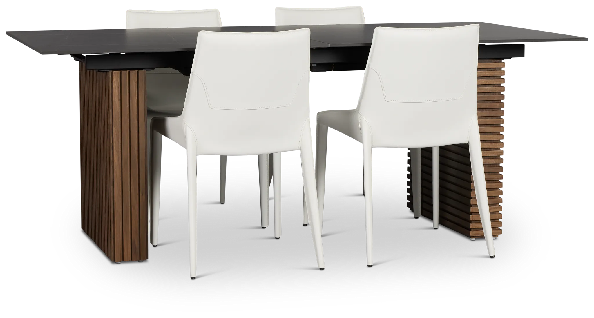 Wayne Two-tone Stone Rectangular Table & 4 White Upholstered Chairs
