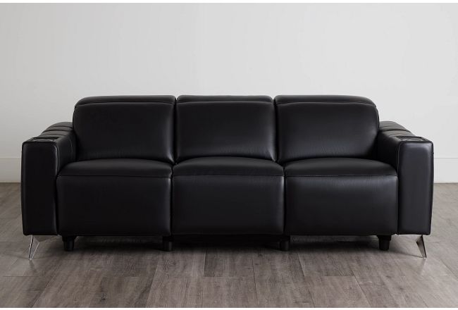 Giulia Black Lthr/vinyl Power Reclining Sofa With Itable