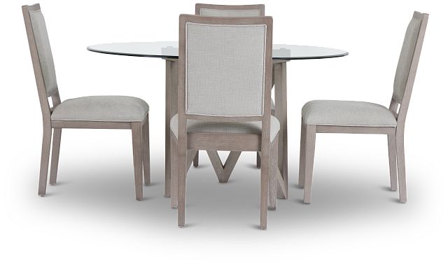 Tribeca Light Tone Glass Table & 4 Wood Chairs